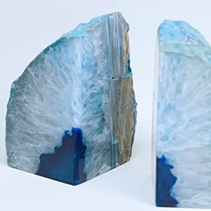 Brazilian Agate Polished Crystal Bookends Dyed Non-Toxic Blue with Rubber Bumpers (2 to 3 Lbs)