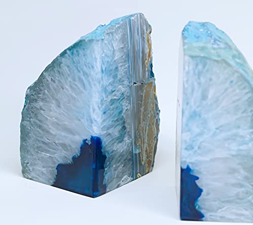 Brazilian Agate Polished Crystal Bookends Dyed Non-Toxic Blue with Rubber Bumpers (2 to 3 Lbs)
