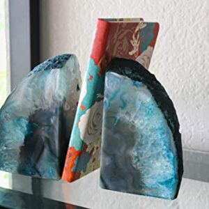 Brazilian Agate Polished Crystal Bookends Dyed Non-Toxic Blue with Rubber Bumpers (2 to 3 Lbs)