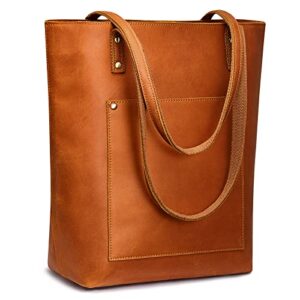s-zone women vintage genuine leather tote bag large shoulder purse work handbag (cognac)
