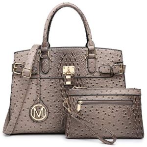 mkp women fashion satchel handbag purse with matching wristlet wallet set 2pcs (khaki)