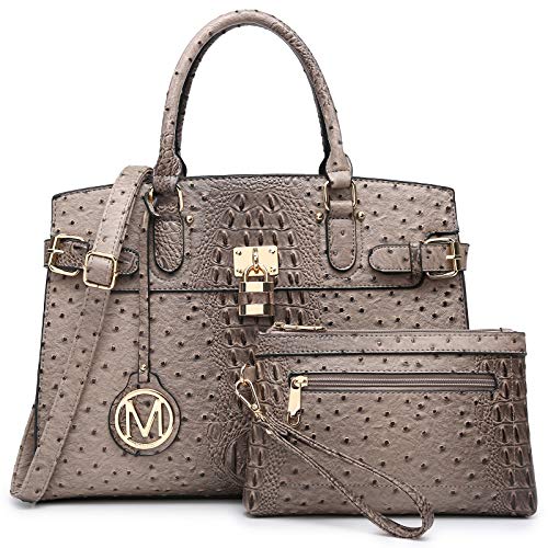 MKP Women Fashion Satchel Handbag Purse with Matching Wristlet Wallet Set 2pcs (Khaki)