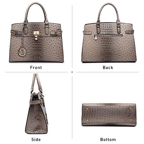MKP Women Fashion Satchel Handbag Purse with Matching Wristlet Wallet Set 2pcs (Khaki)