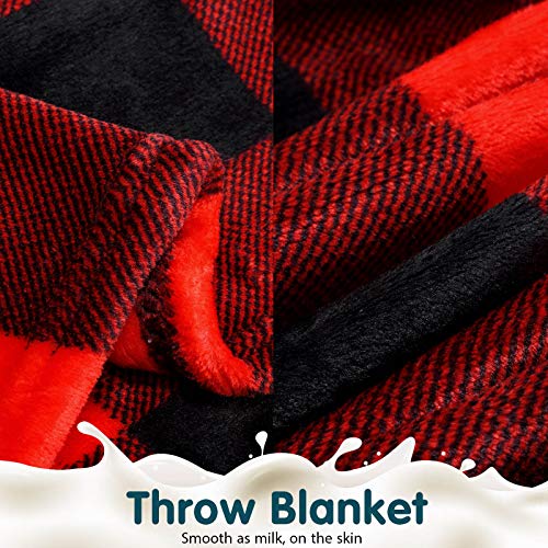 60 x 80 Inches Buffalo Plaid Throw Blanket, Flannel Fleece Throw Blanket, Checkered Soft Blankets with 2 Pieces 18 x 18 Inches Pillow Covers for Christmas Home Decor (Red and Black Plaid)