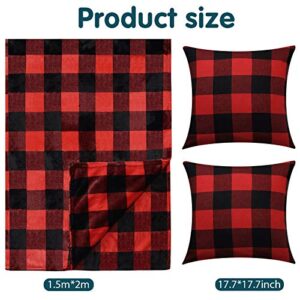 60 x 80 Inches Buffalo Plaid Throw Blanket, Flannel Fleece Throw Blanket, Checkered Soft Blankets with 2 Pieces 18 x 18 Inches Pillow Covers for Christmas Home Decor (Red and Black Plaid)