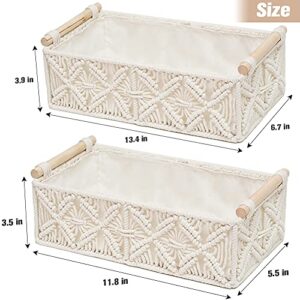 Macrame Storage Basket Boho Decor Baskets for Organizing Woven Decorative Basket for Countertop Toilet Paper Basket for Tank Top for Home Decor Bedroom Nursery Livingroom Entryway (Set of 2)