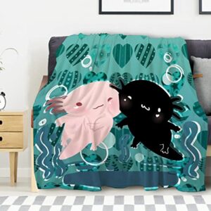 Avalokitesvara Cute Axolotl Flannel Blanket,Throw Soft Warm Fluffy Plush,Lightweight Microfiber for Bed Couch Chair Living Room 50x40 Inch for Kid