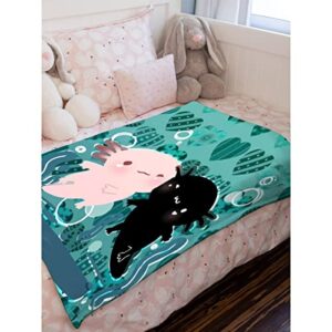 Avalokitesvara Cute Axolotl Flannel Blanket,Throw Soft Warm Fluffy Plush,Lightweight Microfiber for Bed Couch Chair Living Room 50x40 Inch for Kid