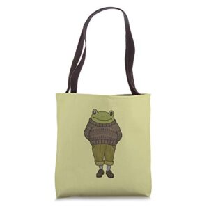 cute cottagecore frog – goblincore dark academia aesthetic tote bag