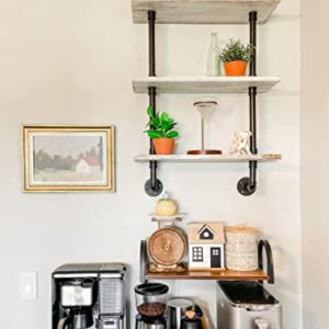 3-Tier Industrial Shelves – Wall-Mount, Farmhouse Shelves w/ Rustic Wood and Black Matte Pipe Brackets for Kitchen, Laundry Room, Living-Room and More – Decorative, Retro Bookshelf - Rustic White