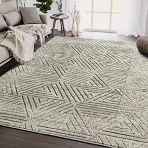 abani contemporary cream & grey geometric area rug – 7’9″ x 10’2″ (8×10) non-shed rugs modern triangle pattern living room carpet