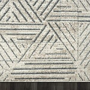 Abani Contemporary Cream & Grey Geometric Area Rug - 7'9" x 10'2" (8x10) Non-Shed Rugs Modern Triangle Pattern Living Room Carpet