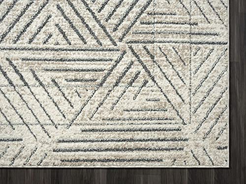 Abani Contemporary Cream & Grey Geometric Area Rug - 7'9" x 10'2" (8x10) Non-Shed Rugs Modern Triangle Pattern Living Room Carpet