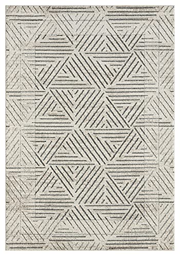 Abani Contemporary Cream & Grey Geometric Area Rug - 7'9" x 10'2" (8x10) Non-Shed Rugs Modern Triangle Pattern Living Room Carpet