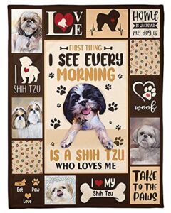 totetastic shih-tzu multiple love designs fleece blanket gift for shih-tzu dog lovers gift for family friend home decor bedding couch sofa soft and comfy cozy (50″ x 60″)