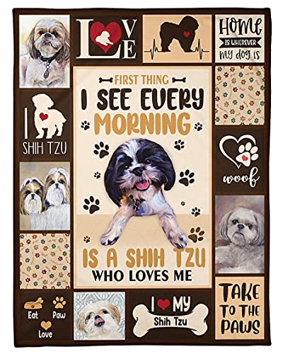 Totetastic Shih-Tzu Multiple Love Designs Fleece Blanket Gift for Shih-Tzu Dog Lovers Gift for Family Friend Home Decor Bedding Couch Sofa Soft and Comfy Cozy (50" x 60")