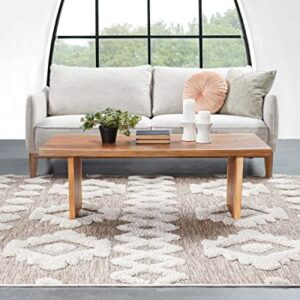 Well Woven Cenar Beige Flat-Weave Hi-Low Pile Diamond Medallion Stripes Moroccan Tribal Area Rug (7'10" x 9'10")