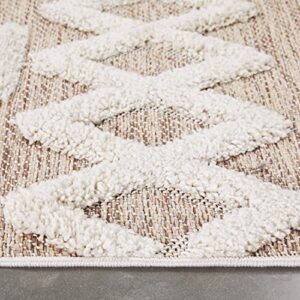 Well Woven Cenar Beige Flat-Weave Hi-Low Pile Diamond Medallion Stripes Moroccan Tribal Area Rug (7'10" x 9'10")