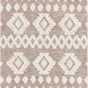 Well Woven Cenar Beige Flat-Weave Hi-Low Pile Diamond Medallion Stripes Moroccan Tribal Area Rug (7'10" x 9'10")