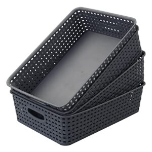 ucake 4 packs plastic storage basket tray, shallow paper basket, gray