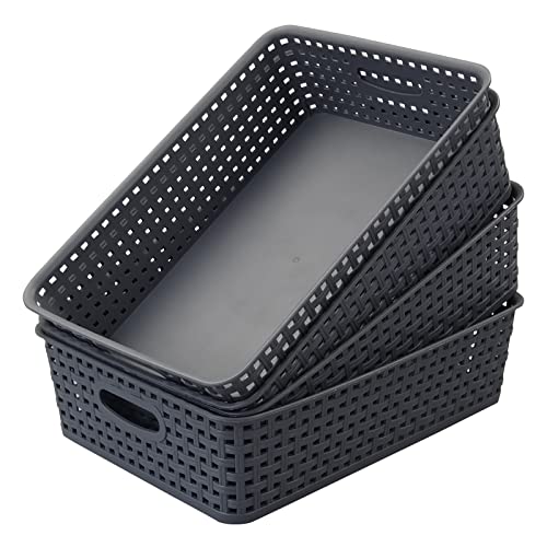 Ucake 4 Packs Plastic Storage Basket Tray, Shallow Paper Basket, Gray