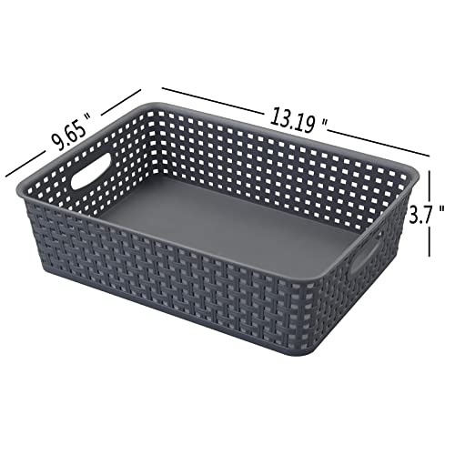 Ucake 4 Packs Plastic Storage Basket Tray, Shallow Paper Basket, Gray