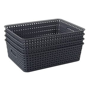 Ucake 4 Packs Plastic Storage Basket Tray, Shallow Paper Basket, Gray