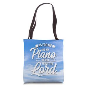 christian piano player design, serve the lord pianist gift tote bag
