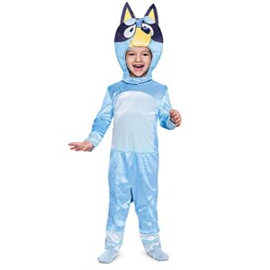 disguise bluey costume for kids, official bluey character outfit with jumpsuit and mask, classic toddler size medium (3t-4t)