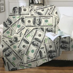 KYKU Money Blanket Throw Funny 100 Dollar Bill Cash Us Cute Things Family Novelty Cool Stuff for Teen Girls, Boys, Women, Men, Students, Gamer, Anyone, Fun Friends Birthday Gifts (Green, 60" × 80")