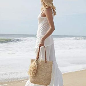 Mar Y Sol Carolina Tassel Crocheted Raffia Slim Tote Bag (Natural)