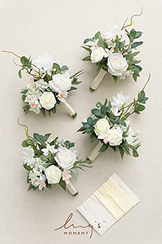 Ling's Moment Artificial Flowers Ivory Foam Fake Roses with Stems 25pcs for DIY Wedding Bridal Shower Centerpieces Tables Decorations Party