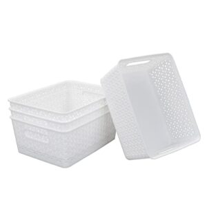 dehouse white plastic woven storage baskets, set of 4