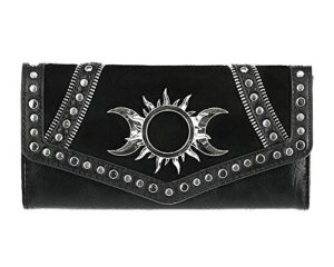 restyle triple goddess sun and moon gothic tri-fold wallet, faux leather, black