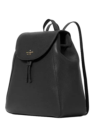 KATE SPADE LEILA LARGE FLAP BACKPACK TOTE BAG BLACK PEBBLED LEATHER