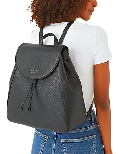 KATE SPADE LEILA LARGE FLAP BACKPACK TOTE BAG BLACK PEBBLED LEATHER