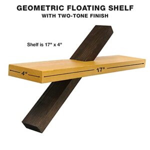 EXCELLO GLOBAL PRODUCTS Geometric Floating Wall Shelf - Easy to Assemble Modern - Decor for Kitchen, Living Room, Bedroom, Office (Dark Brown & Natural Wood)