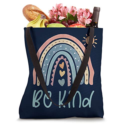 BE KIND Inspiring Quote Positive Vibe Message Boho Rainbow Tote Bag