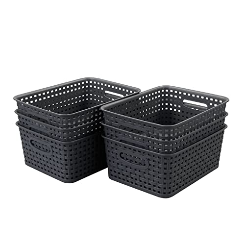 Nesmilers 6 Packs Plastic Woven Storage Baskets, Small Storage Basket Bins