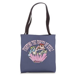 powerpuff girls fighting the forces of evil! tote bag