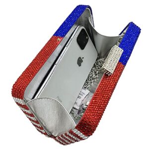 The National Flag Crystal Clutch Purse for Women Evening Bags Party Chain Shoulder Handbags (America, Small)