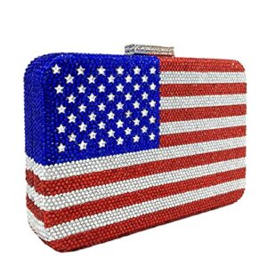 The National Flag Crystal Clutch Purse for Women Evening Bags Party Chain Shoulder Handbags (America, Small)