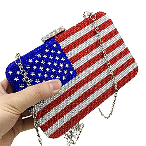 The National Flag Crystal Clutch Purse for Women Evening Bags Party Chain Shoulder Handbags (America, Small)