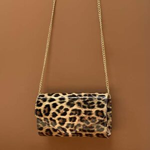 HOXIS Leopard Evening Handbag Women Envelope Clutch Patent Leather Glossy Purse with Shoulder Chain Strap (Brown Leopard)