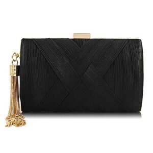 baglamor women’s evening handbags elegant tassel bag clutch purse for bride wedding prom night out party, black