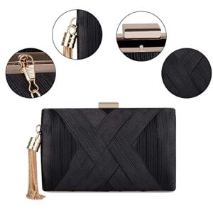 BAGLAMOR Women's Evening Handbags Elegant Tassel Bag Clutch Purse for Bride Wedding Prom Night Out Party, Black