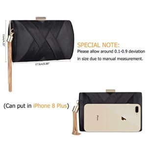 BAGLAMOR Women's Evening Handbags Elegant Tassel Bag Clutch Purse for Bride Wedding Prom Night Out Party, Black