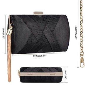 BAGLAMOR Women's Evening Handbags Elegant Tassel Bag Clutch Purse for Bride Wedding Prom Night Out Party, Black