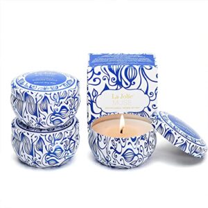 la jolie muse citronella candles outdoor, citronella candles for patio set 3, natural soy wax candles, 3 wick candles, outdoor & indoor, 3 pack, each of 6.5 oz