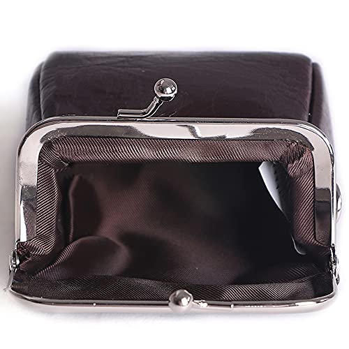 ROUROU Clutch Bag for Women Genuine Leather Wallet Kiss Lock Shoulder Bag Small Crossbody Bag Retro Coin Purse